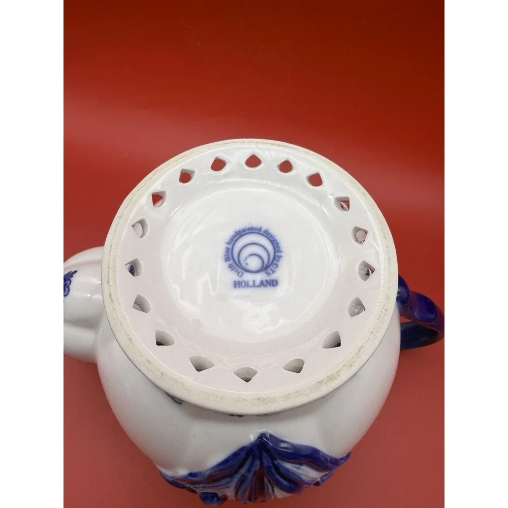 Vintage Delft Blue Teapot Raised Tulips Holland Hand Painted